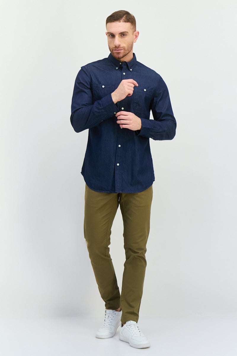 Chaps Men Regular Fit Washed Long Sleeves Casual Shirt, Navy Blue - Image 4